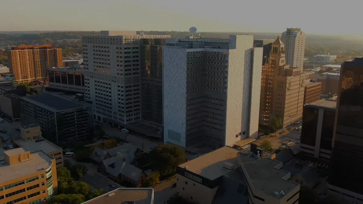 Aerial view of Mayo Clinic's Rochester campus